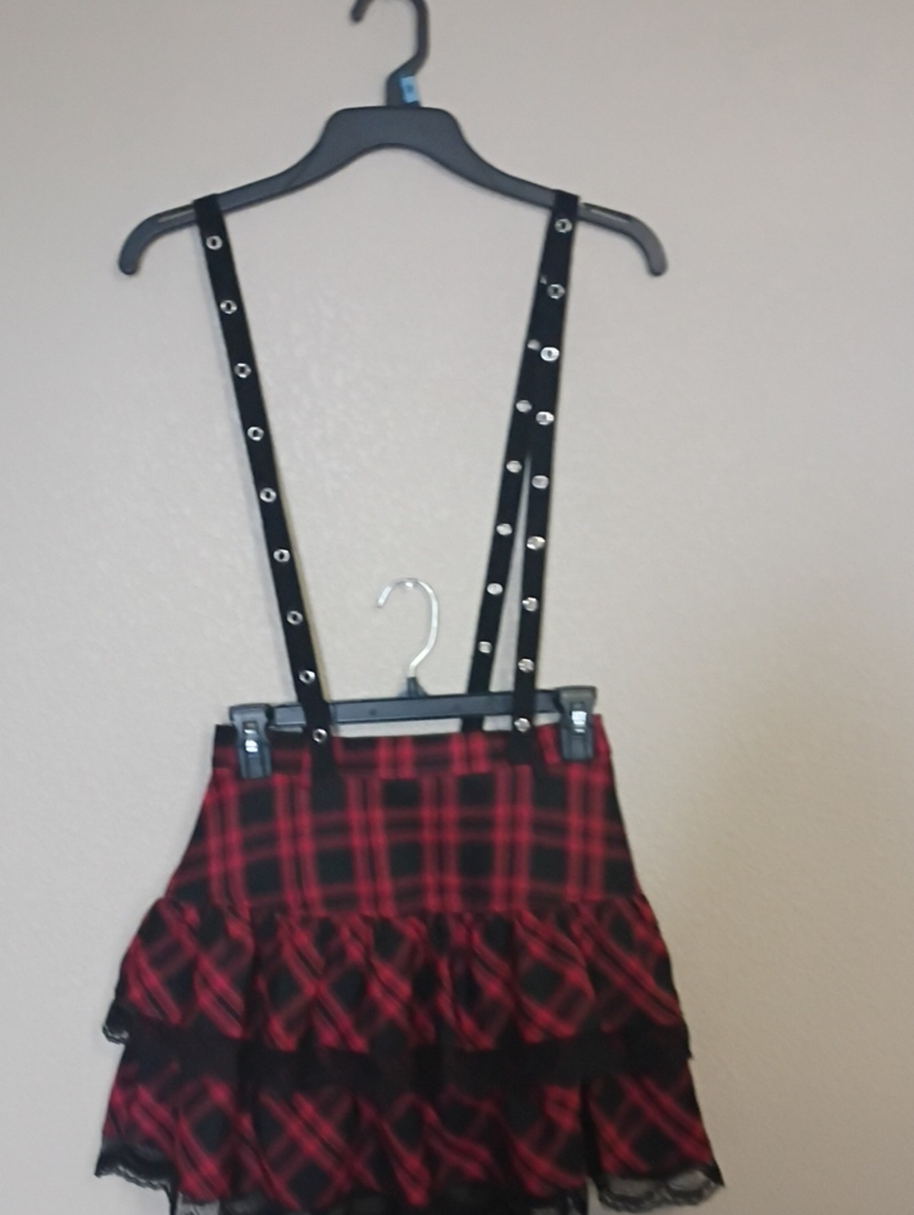 Red & Black Plaid Lace Trim Two-Piece Set Shirt And Skirt - Picture 7 of 7